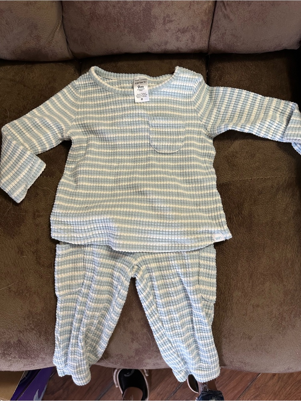 Carter's Light Blue and White Waffle Knit 2-Piece Pajama Set